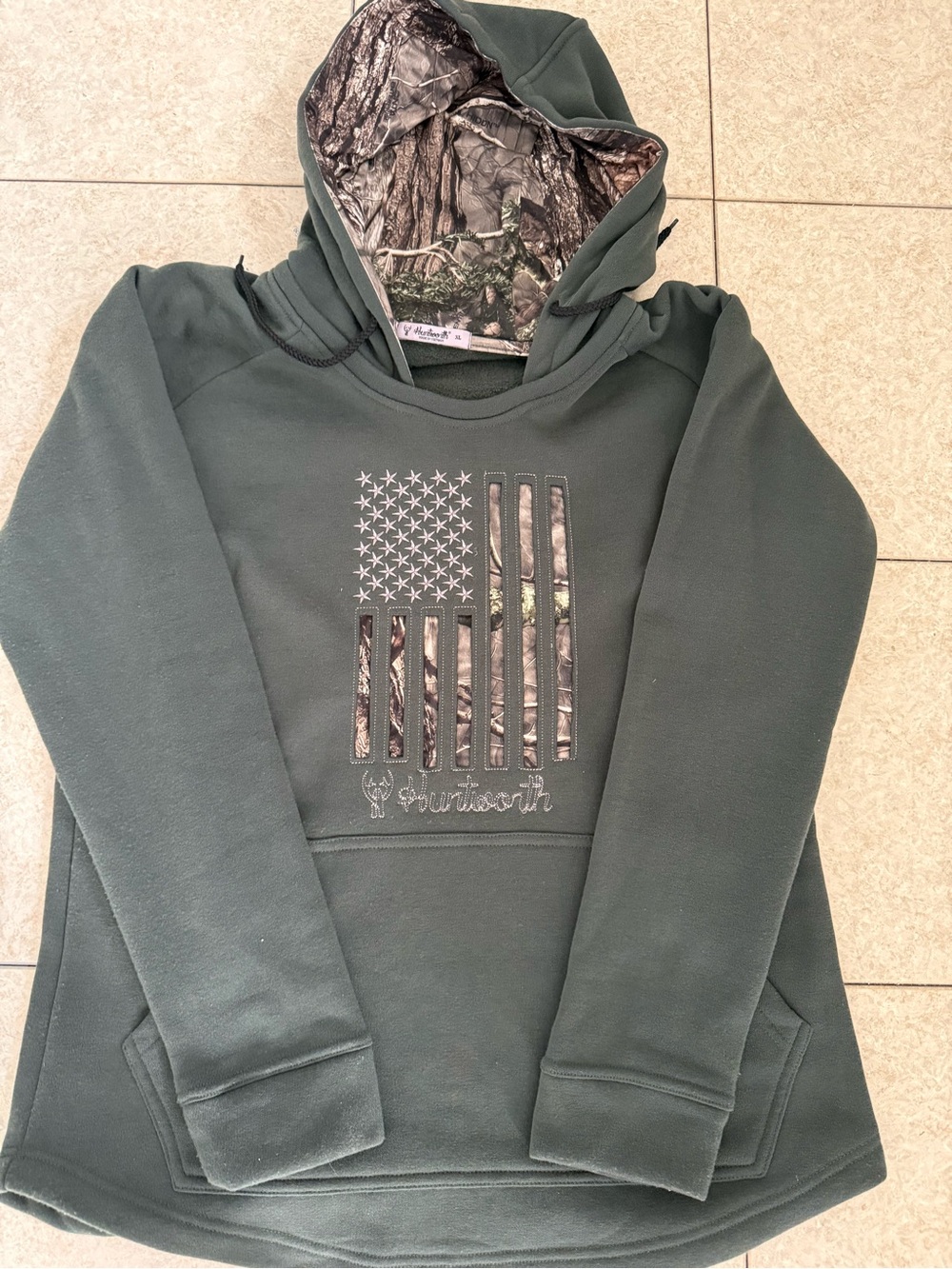 Huntsworth Camo Hooded Pullover in Olive Green